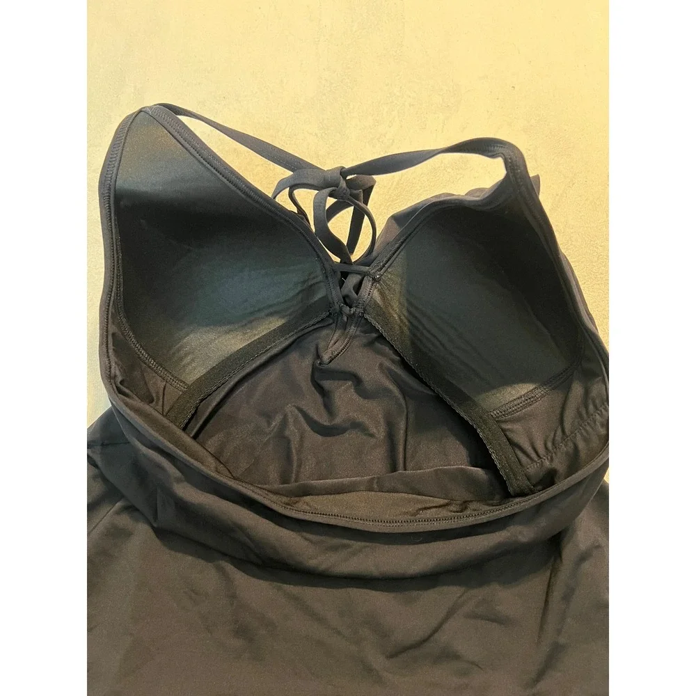 Michael Kors Womens Black Ruffle V-Neck Halter Tankini Swim Top Small MK Logo - Picture 6 of 11